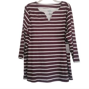 croft & barrow Women's Striped Maroon Top Sz 1x Nwt